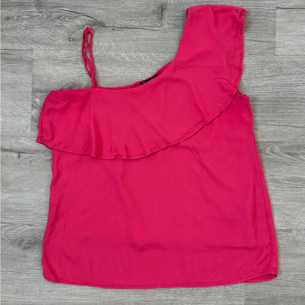 Massimo Dutti One-Shoulder Ruffle Camisole in Hot Pink